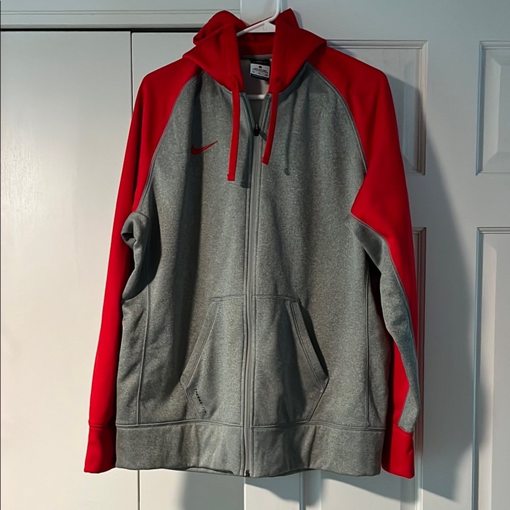 Nike Men's Red and GrayFull Zip Hoodie